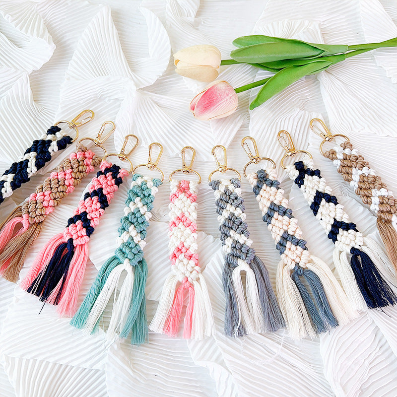 Wholesale Colorful Woven Cotton Rope Keychains