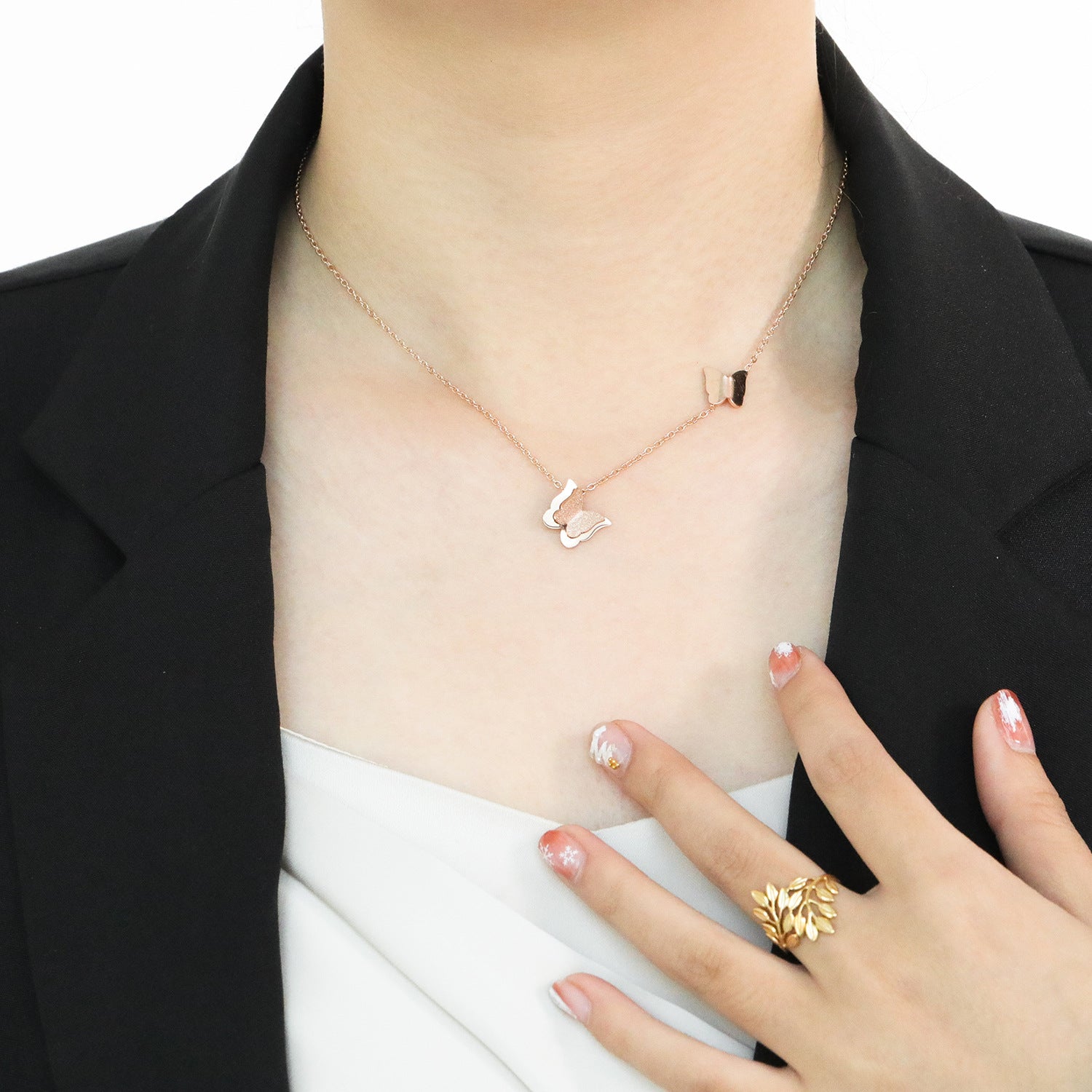 Wholesale Butterfly Rose Gold Stainless Steel Necklace Clavicle Chain