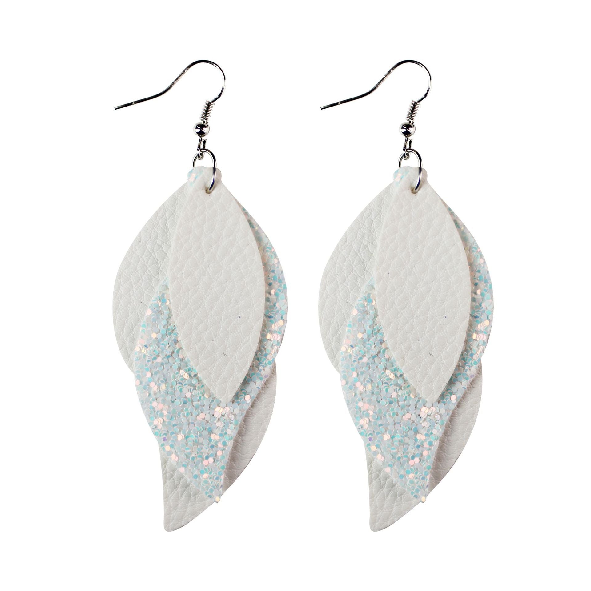 Wholesale Lychee Patterned Sequin Leaf Wave Shaped Three-layer Leather Earrings