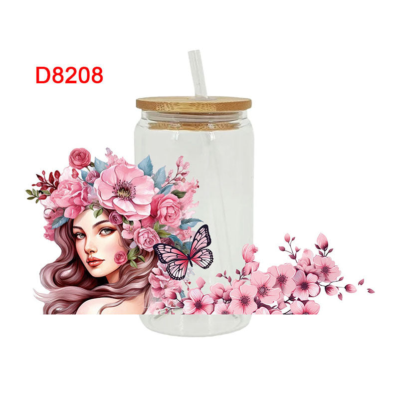 Wholesale Colorful Cartoon Butterfly Rose 16oz Cup UV DTF Wraps