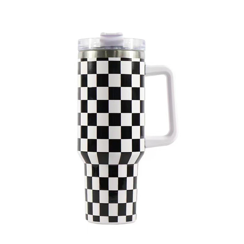 Wholesale Tumbler Ice Bullies Cup  Checkerboard Houndstooth Vacuum Cup Straw Cup 40OZ Car Cup Ice Cup