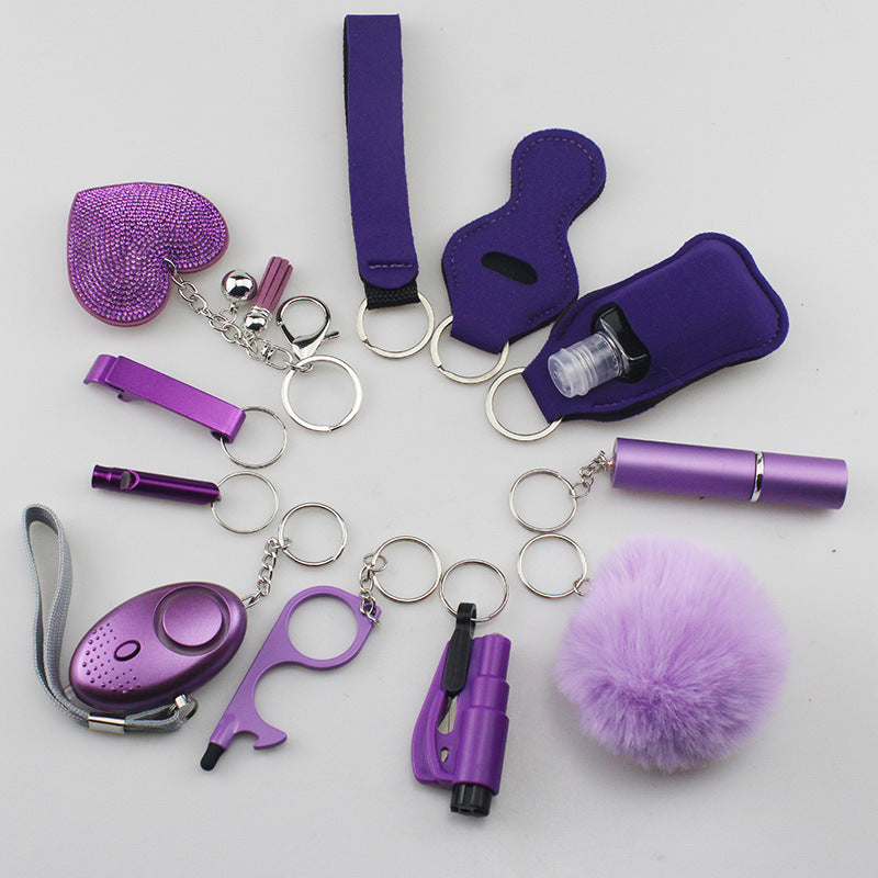 Wholesale Rhinestone Love Lipstick Set Bottle Opener Hair Ball Whistle Keychain Set