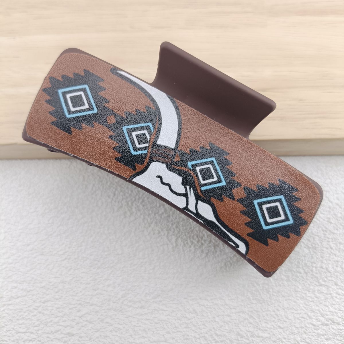 Wholesale PU Leather Shark Clip Retro Playing Cards Print Women S Fashion Hair Accessory