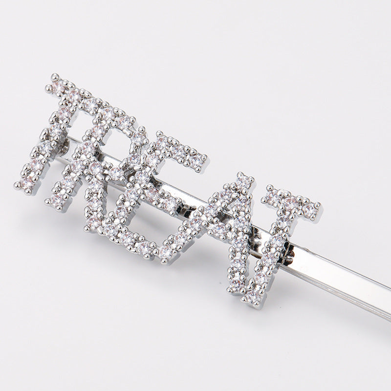 Wholesale English Letter Fluorescent Rubber Paint Zircon One Character Clip