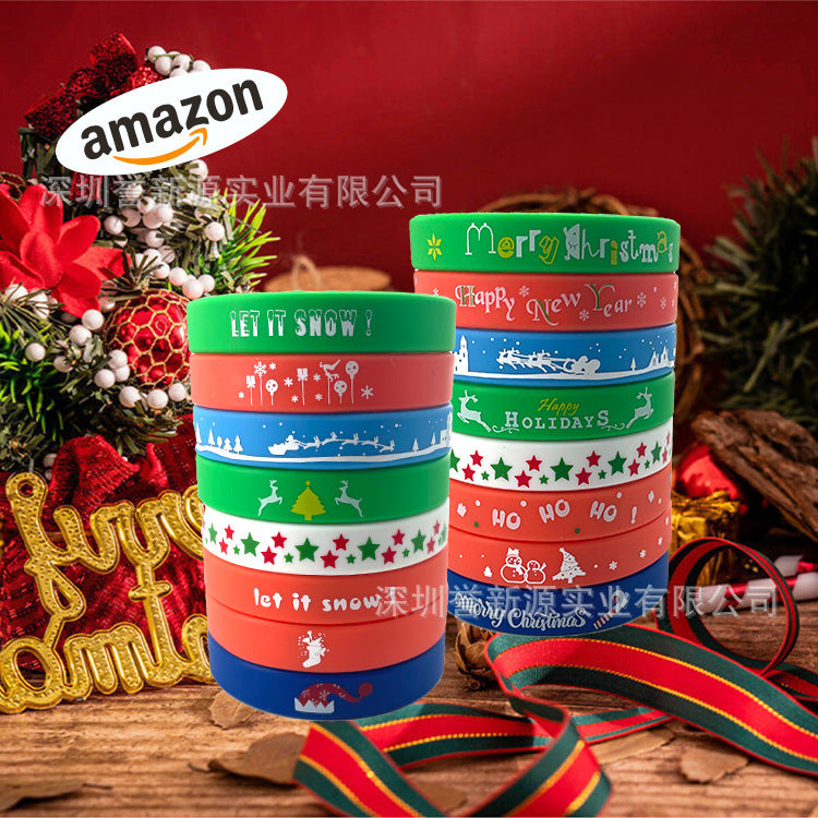 Wholesale 10pcs Christmas Silicone Party Gift Rubber Wristbands Bracelet