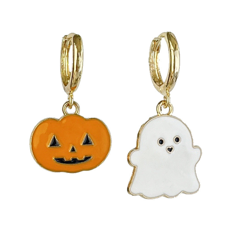 Wholesale 2 Pairs/pack Halloween Ghost Bat Pumpkin Maple Leaf Metal Earrings