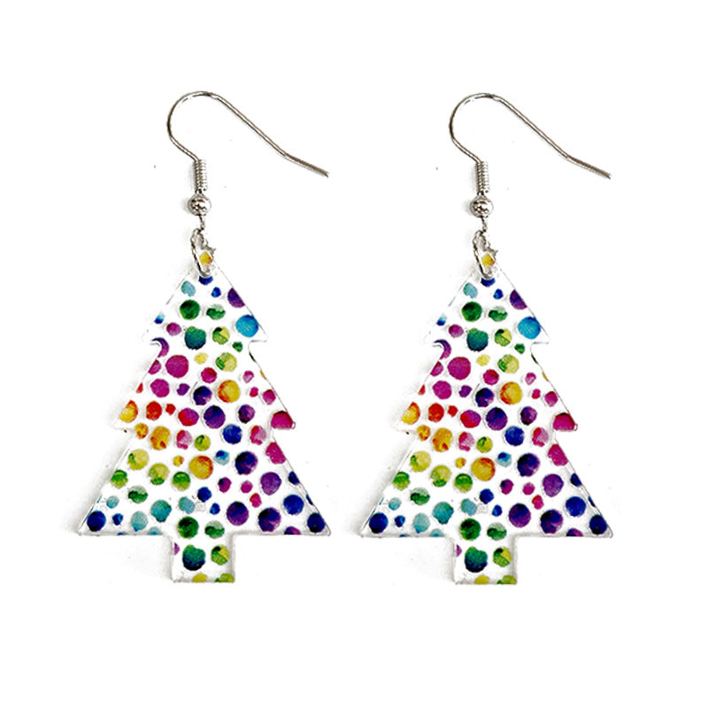 Wholesale Christmas Tree Black and Red Plaid Colorful Acrylic Earrings