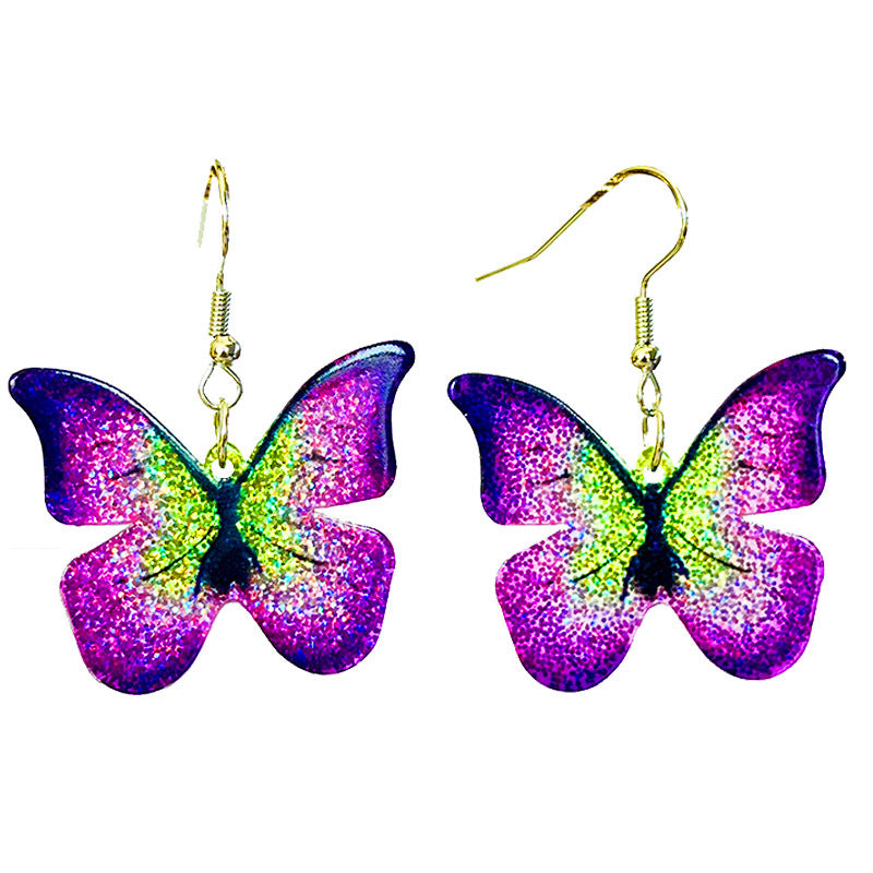 Wholesale 2PCS Fresh Flowers Butterfly Sparkling Acrylic Earrings