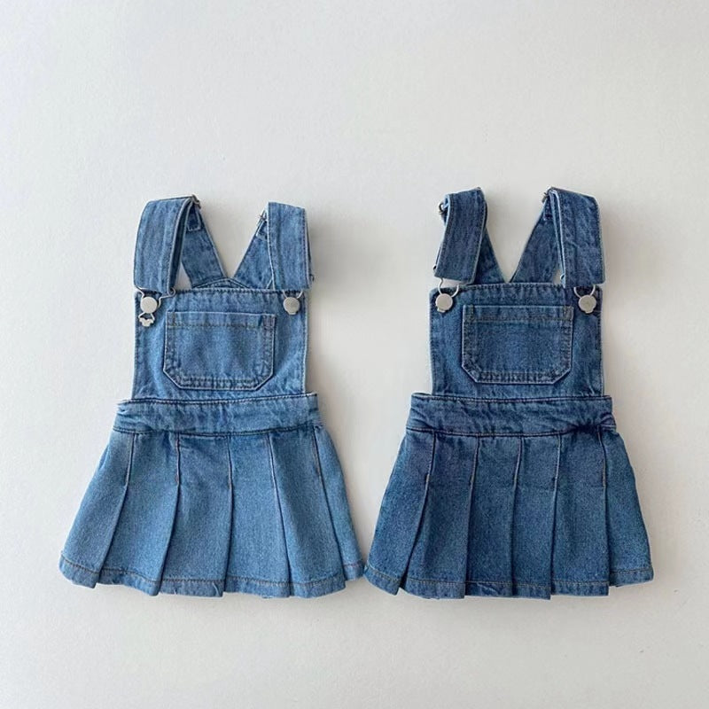 Wholesale Cotton Children's Waist Denim Vest Skirt Pleated Skirt
