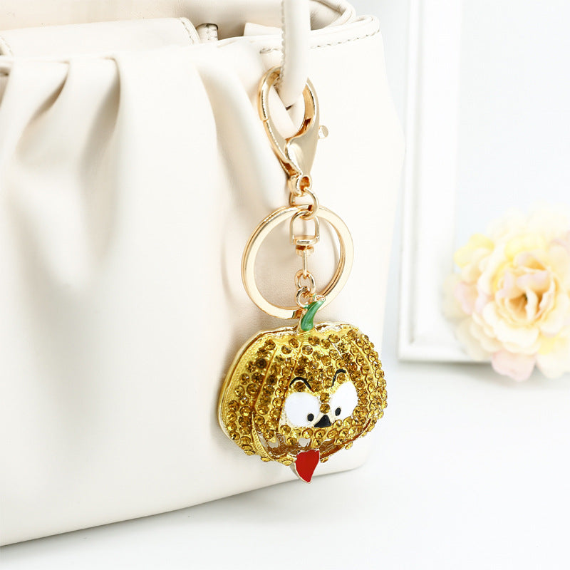 Wholesale Halloween Pumpkin Studded Diamond Keychain