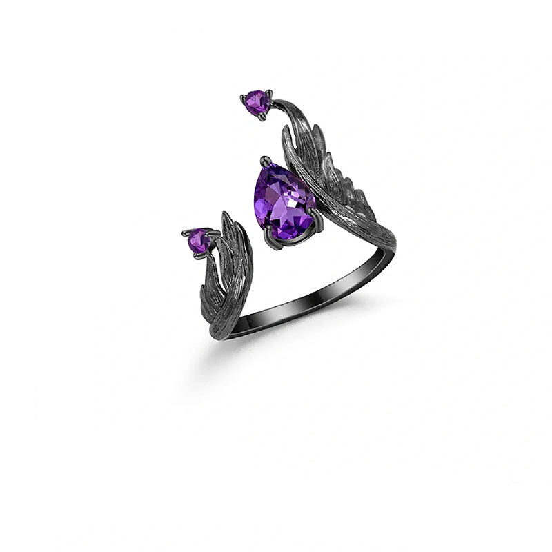 Wholesale Punk style dark ghost fire diamond purple zircon open personality spicy ring