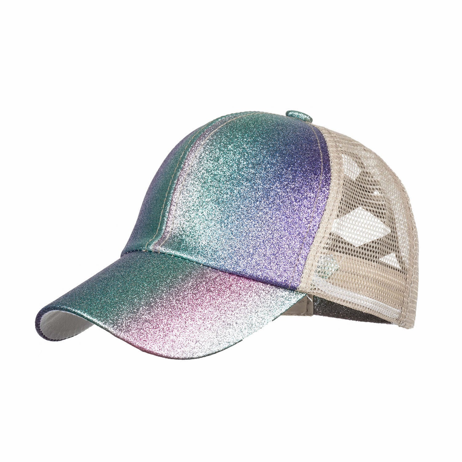 Wholesale Gradient Glitter Double Cross Elastic Mesh Ponytail Baseball Cap