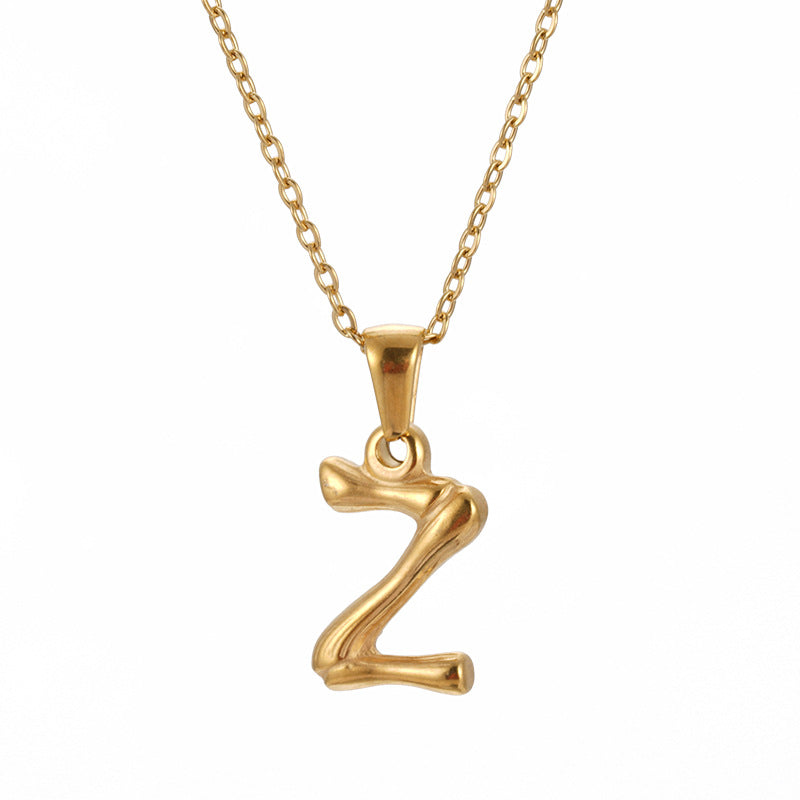 Wholesale Stainless Steel Plated 18K Bamboo Letter Necklace