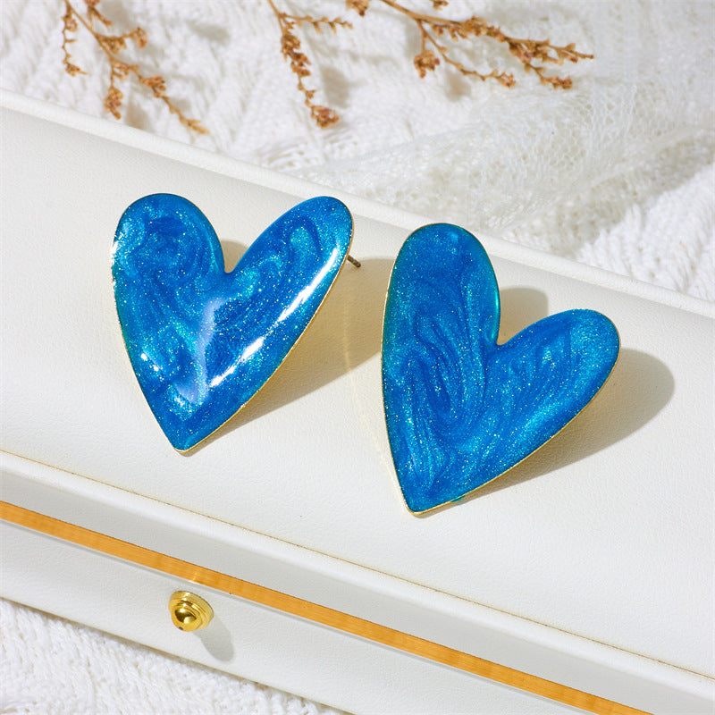 Wholesale Candy Color Oil Dripping Color Big Heart Earrings
