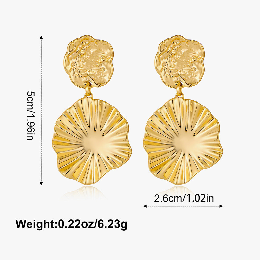 Wholesale Golden circular geometric texture earrings
