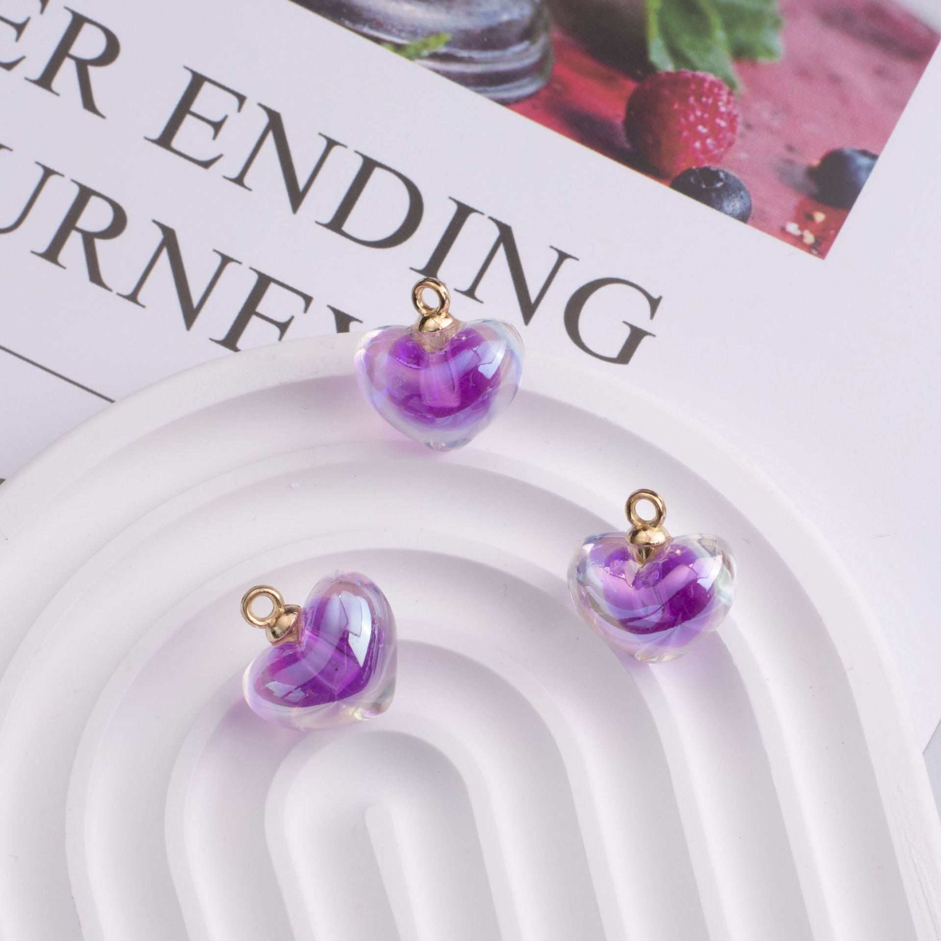 Wholesale 10pcs Color-plated AB Color Acrylic Love Hanging Beads Heart-shaped Beads