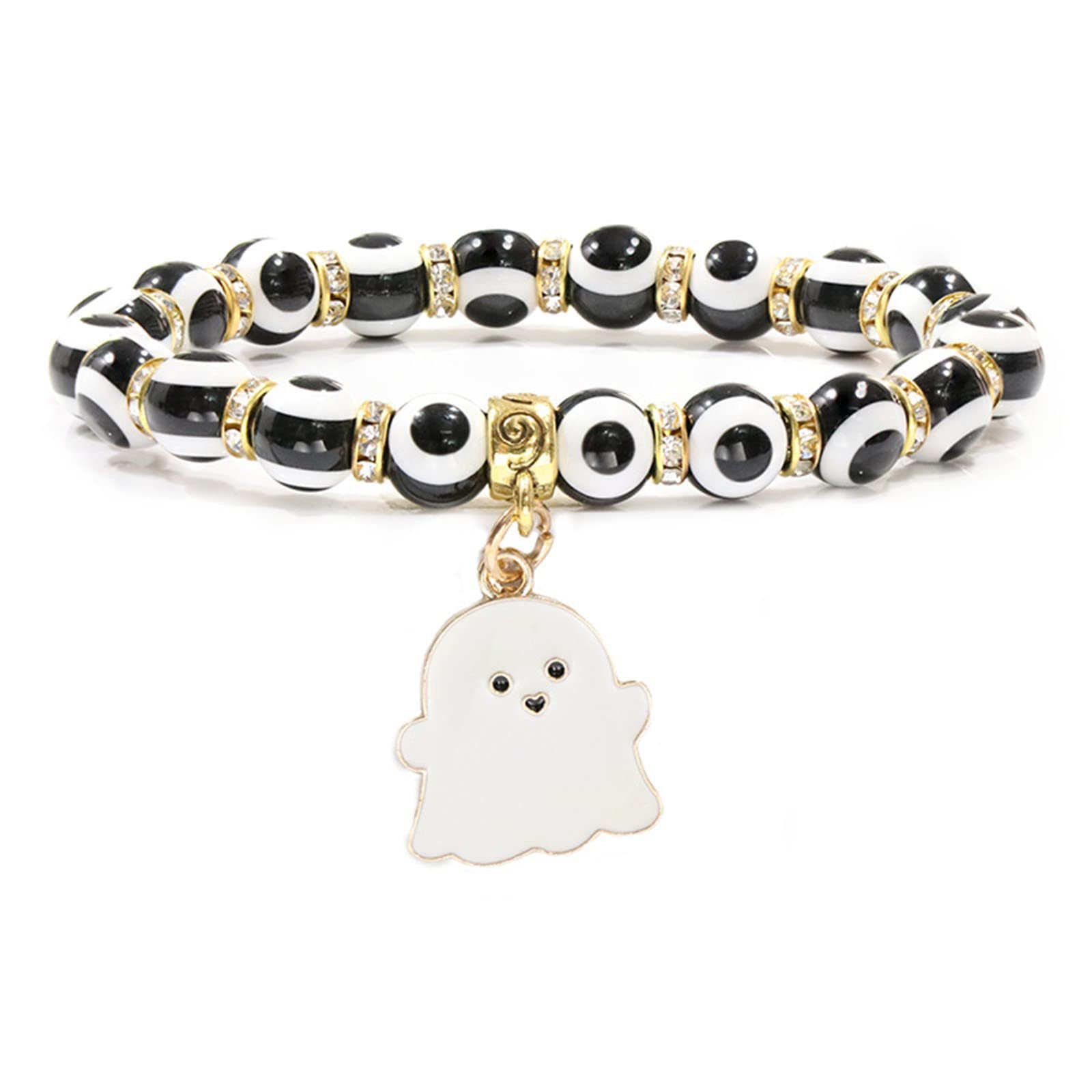 Wholesale 50PCS Halloween Ghost Black Cat Pendant Devil's Eye Beads Alloy Bracelet