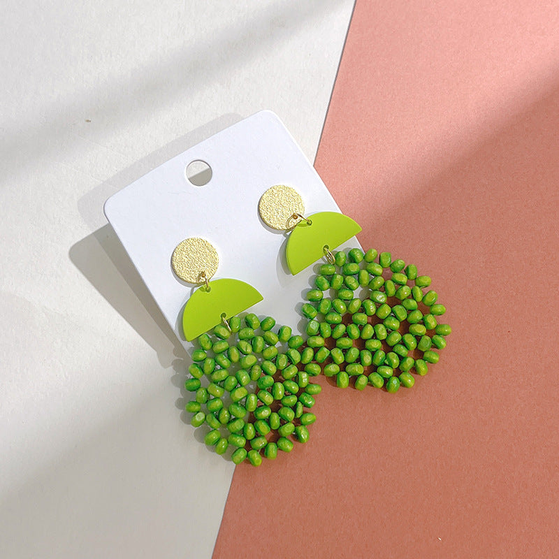 Wholesale Wooden Beads Braided Geometric Round Stud Earrings