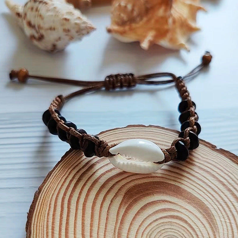 Wholesale Bohemian Handmade Woven Wood Beads Shell Bracelet
