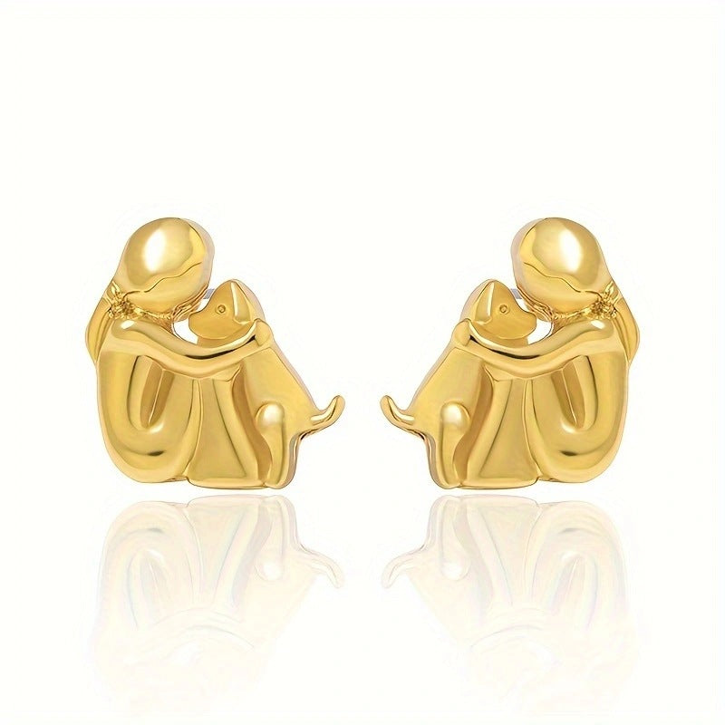 Wholesale Cute girl and dog embracing earrings