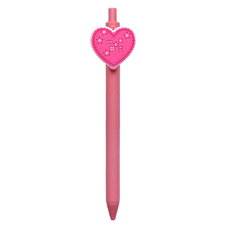Wholesale 10pcs Pink Heart  Pvc Soft Glue Push-Type Ballpoint  Plastic Pen