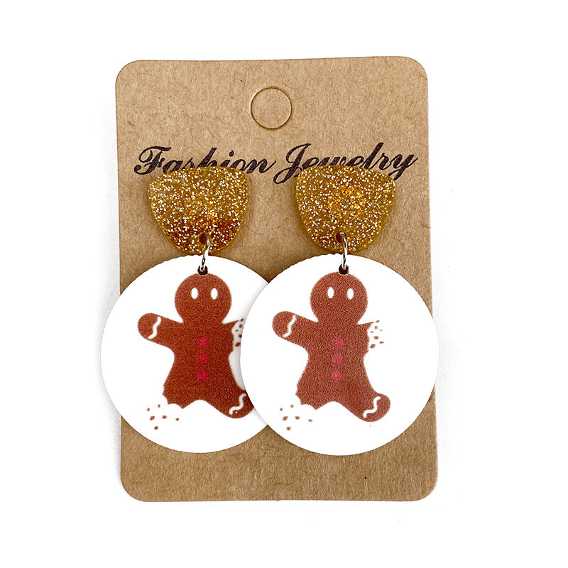 Wholesale Christmas Glitter Acrylic Snowman Christmas Tree Earrings