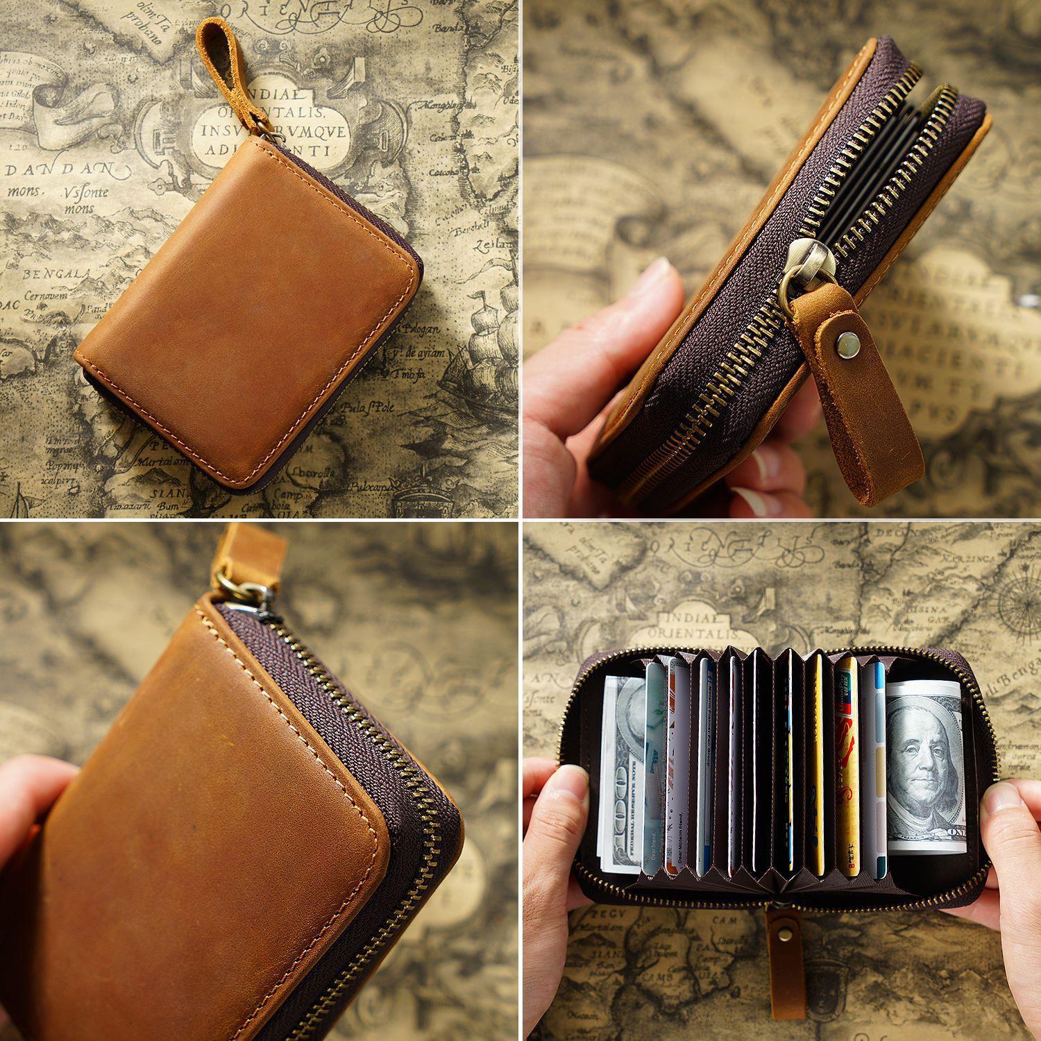 Wholesale Crazy Horse Leather RFID Anti-Magnetic Large Capacity Accordion Coin Wallet