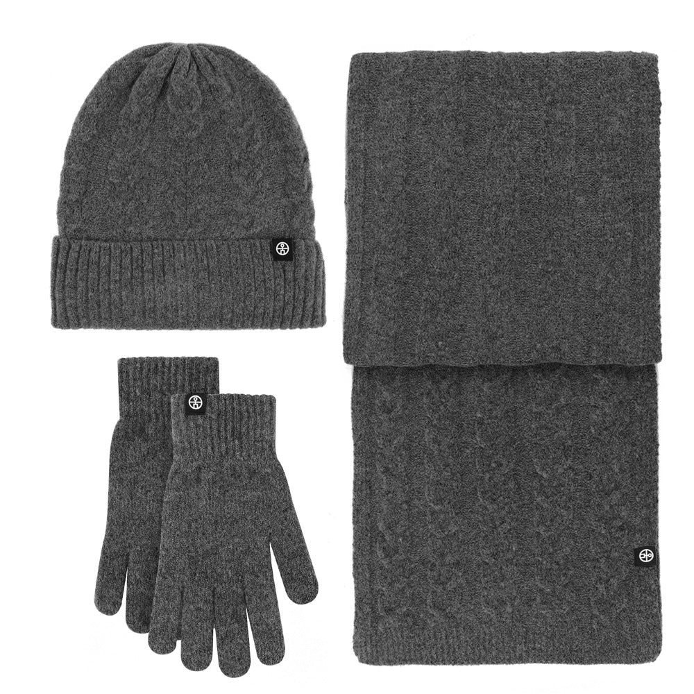 Wholesale Adult Warm Knitted Hat Scarf Gloves Three-piece Set
