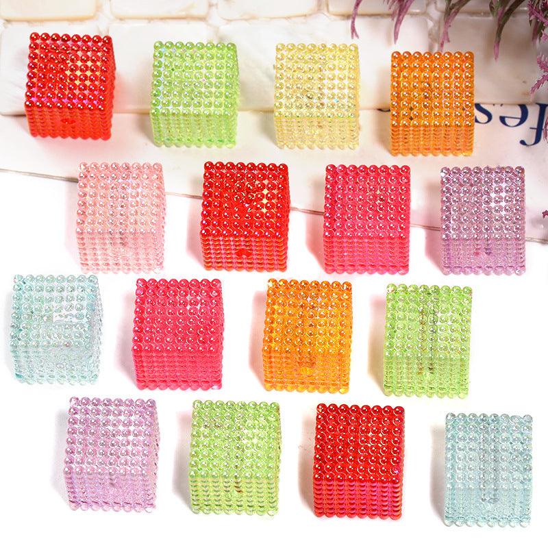 Wholesale 100pcs 16mm Acrylic Transparent Color Square Bead