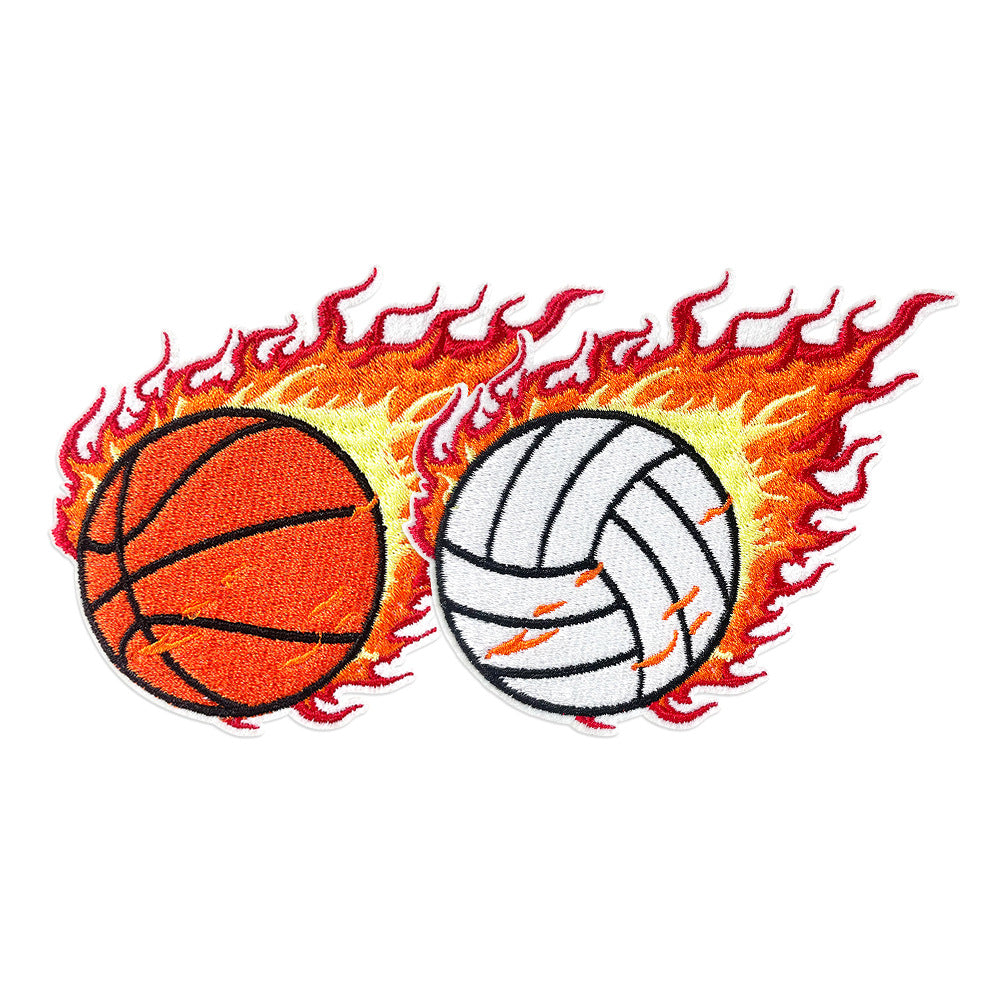 Wholesale Embroidered Sports Patch Flame Basketball Rugby Volleyball Football Iron On Applique For Coat DIY Fashion Accessory