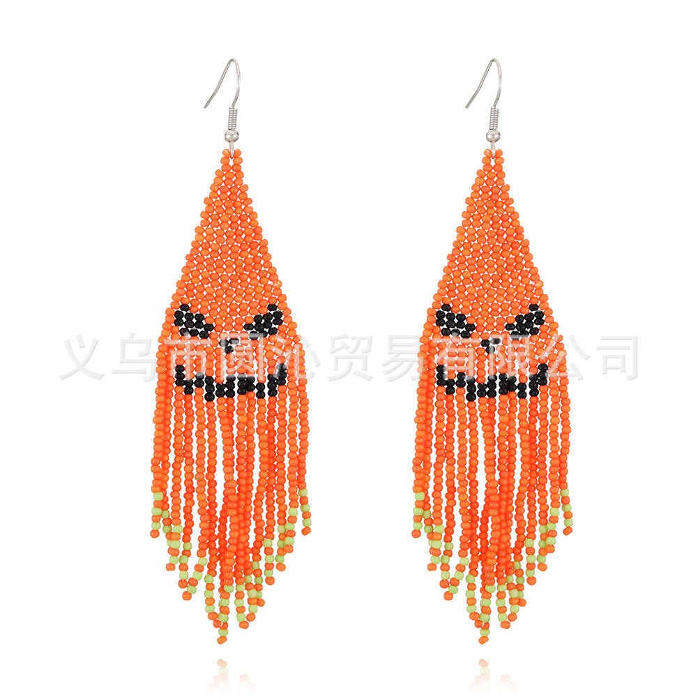 Wholesale Halloween Creative Skull Ghost Handmade Rice Bead Tassel Earrings