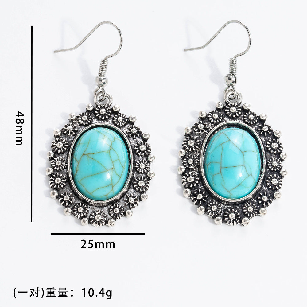 Wholesale 10pcs Vintage turquoise earrings geometric inlay Bohemian alloy personality earrings