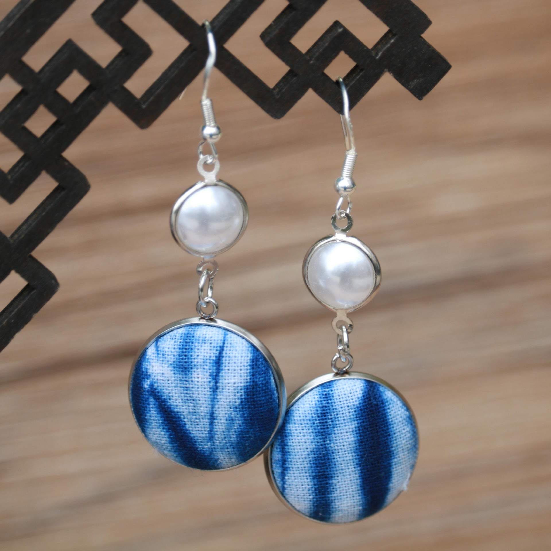 Wholesale Ethnic Style Women' s Blue-Dyed Fabric Earrings  Tie-Dye Mid-Length Earrings