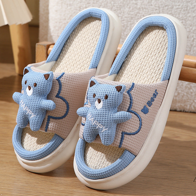 Wholesale All Seasons Universal Indoor Home Cute Cartoon Little Cow Cotton and Linen Non-slip Sandals