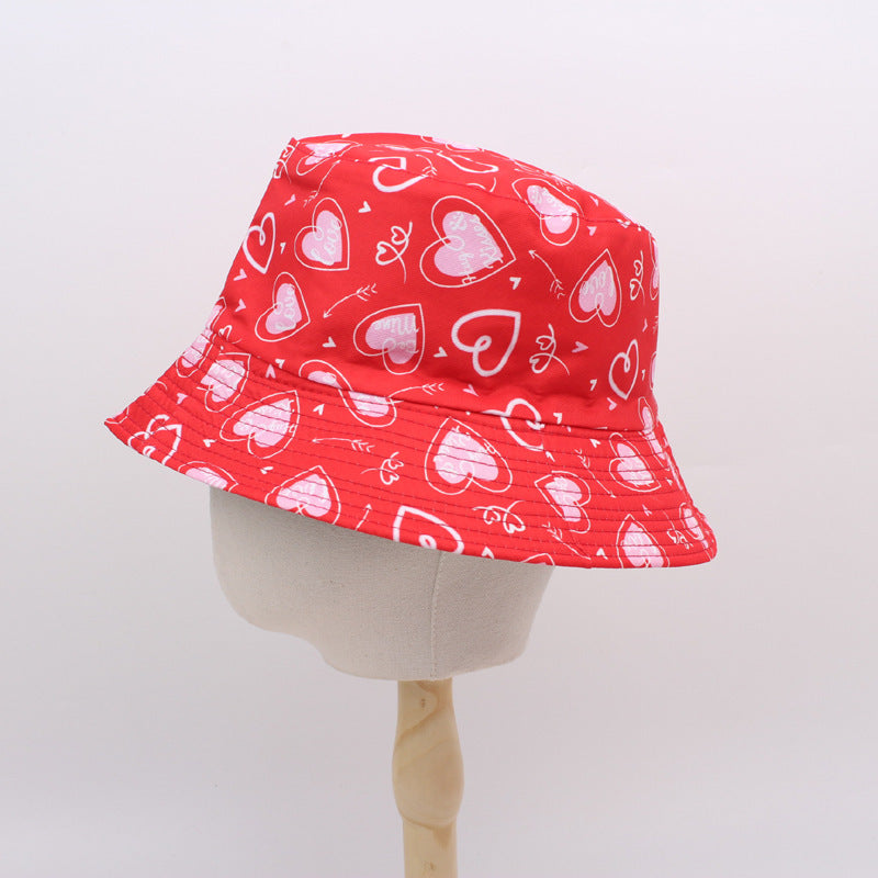 Wholesale Fisherman Hat Valentine's Day Love Printed Basin Hat All-match Casual Sunshade Double-sided Sun Hat Couple Hat