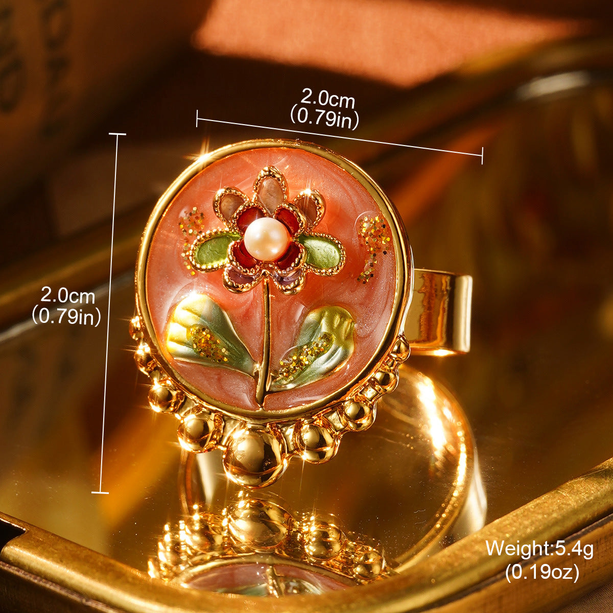 Wholesale French retro temperament enamel oil painting series Baroque natural pearl ring