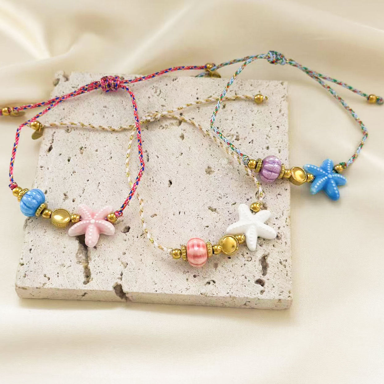 Wholesale  Ocean Starfish Ceramic  Bohemian Adjustable Titanium Steel Bracelet