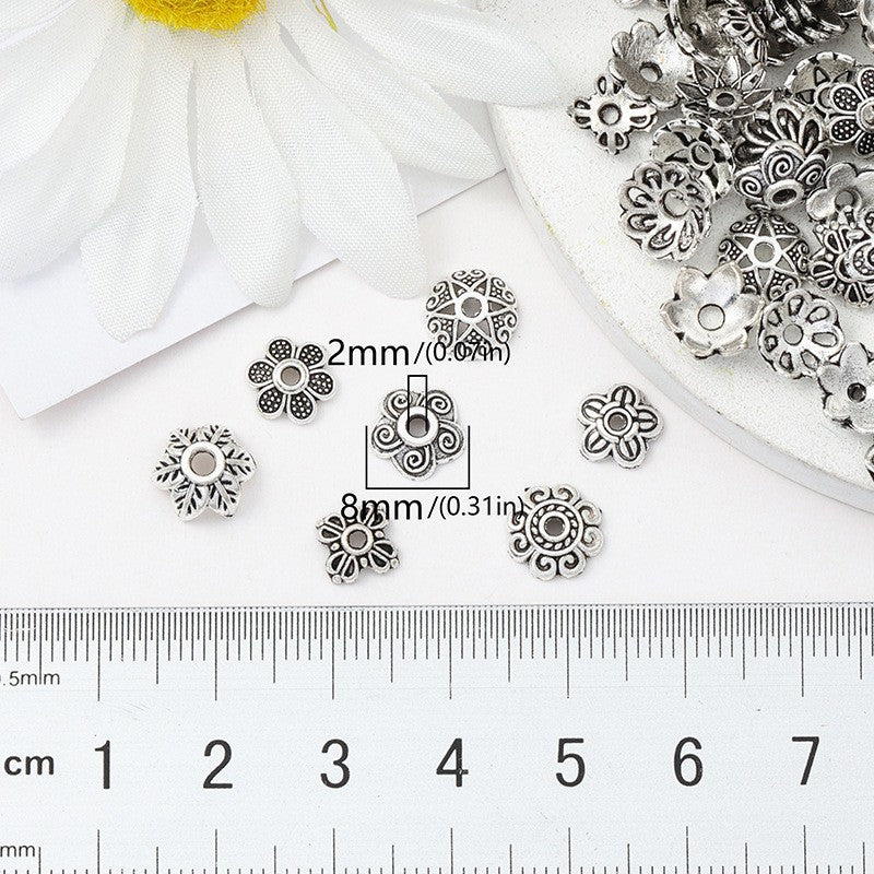 Wholesale Vintage Tibetan Silver Flower Tray Carved Beads Diy Accessories Beads