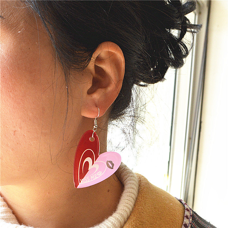 Wholesale  Red Heart Shape Red Lips Earrings
