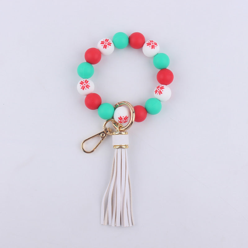 Wholesale Silicone Christmas Leather Tassel Bracelet Keychain