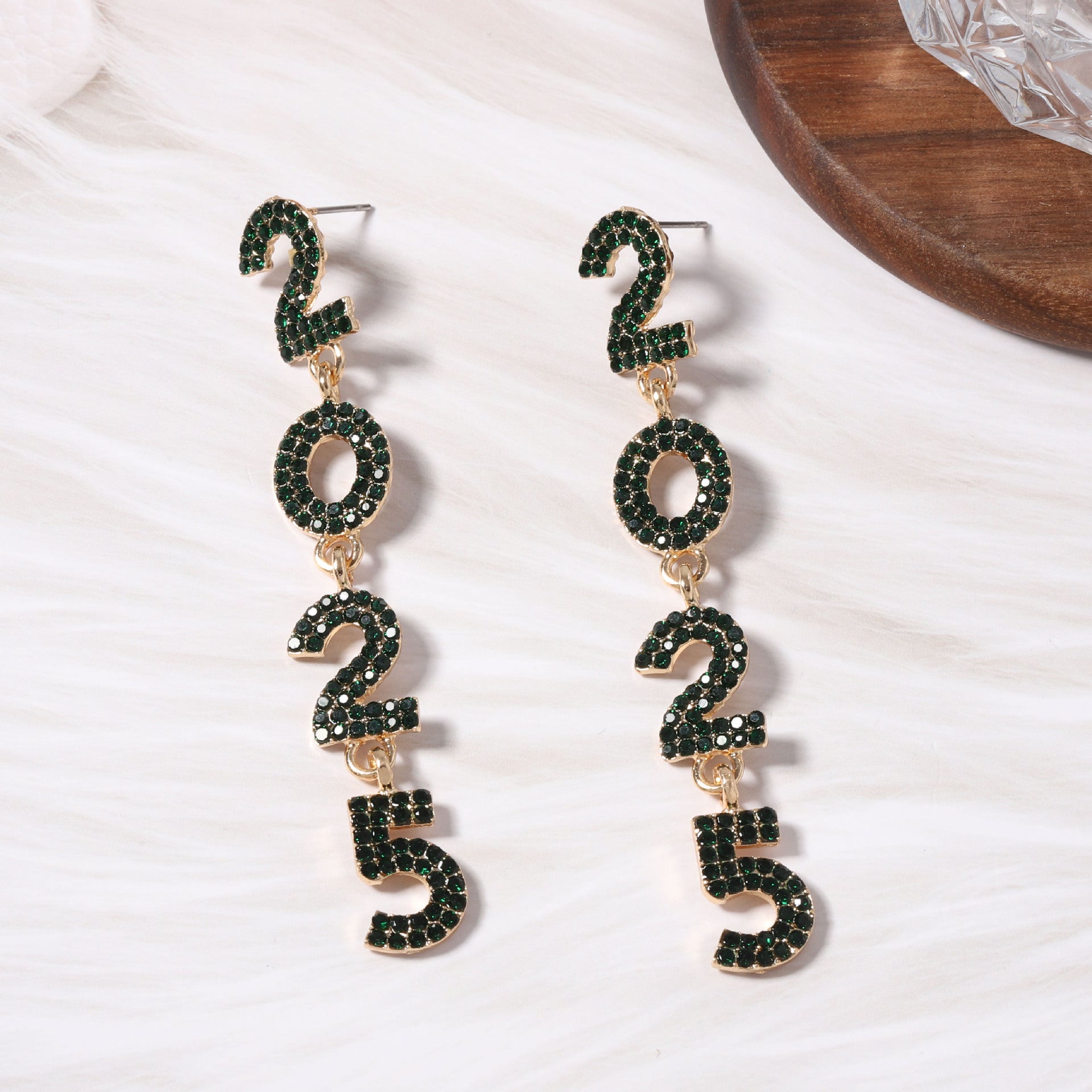 Wholesale New Year Full Diamond 2025 Digital Alloy Long High-end Niche Exquisite Versatile Earrings