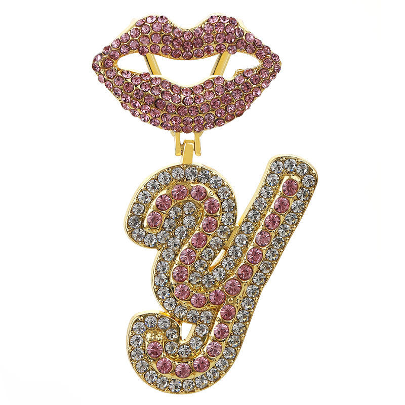 Wholesale Full Diamond Lips 26 Letters Pendant Necklace