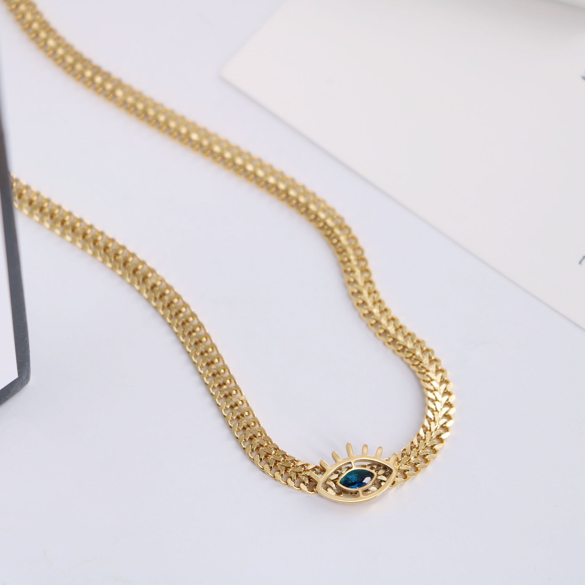 Wholesale Blue Eyes Devil Eyes Metallic Thick Chain Titanium Steel Necklaces