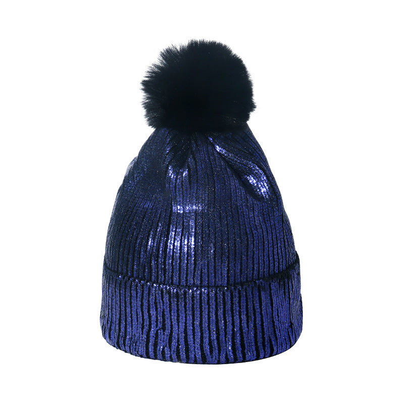 Wholesale Gold Stamping Wool Colorful Metal Hip-Hop Street Fur Ball Knitted Hat