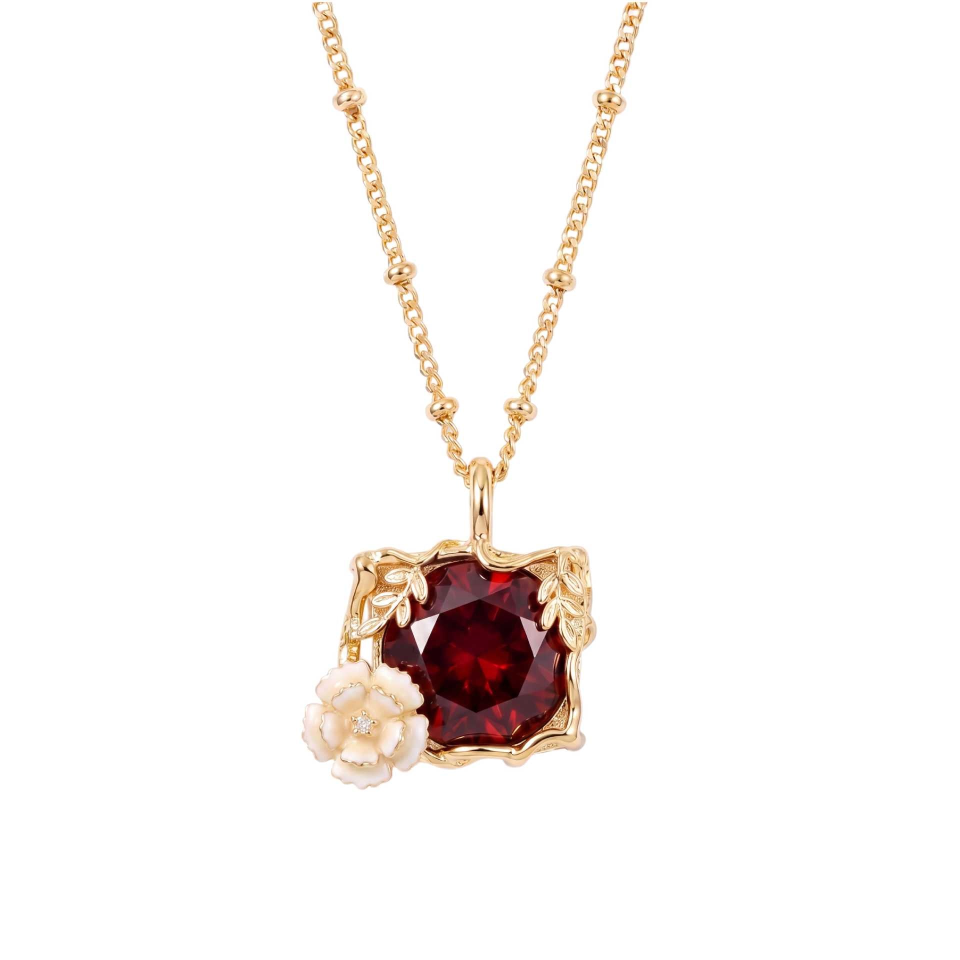Wholesale Stainless Steel Vintage Floral Enamel Pendant Necklace Casual Jewelry Gift