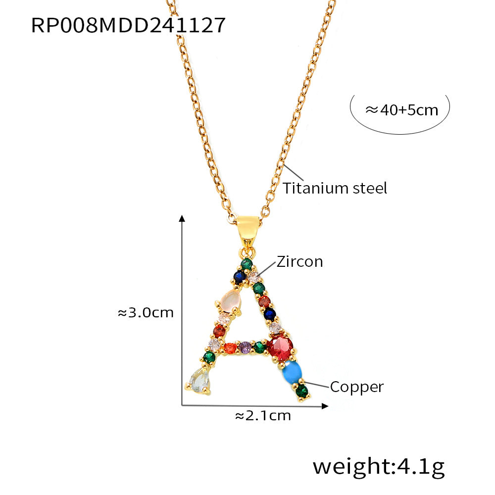 Wholesale Copper micro-inlaid colored zircon 26 English letters individual pendant niche hip-hop clavicle chain