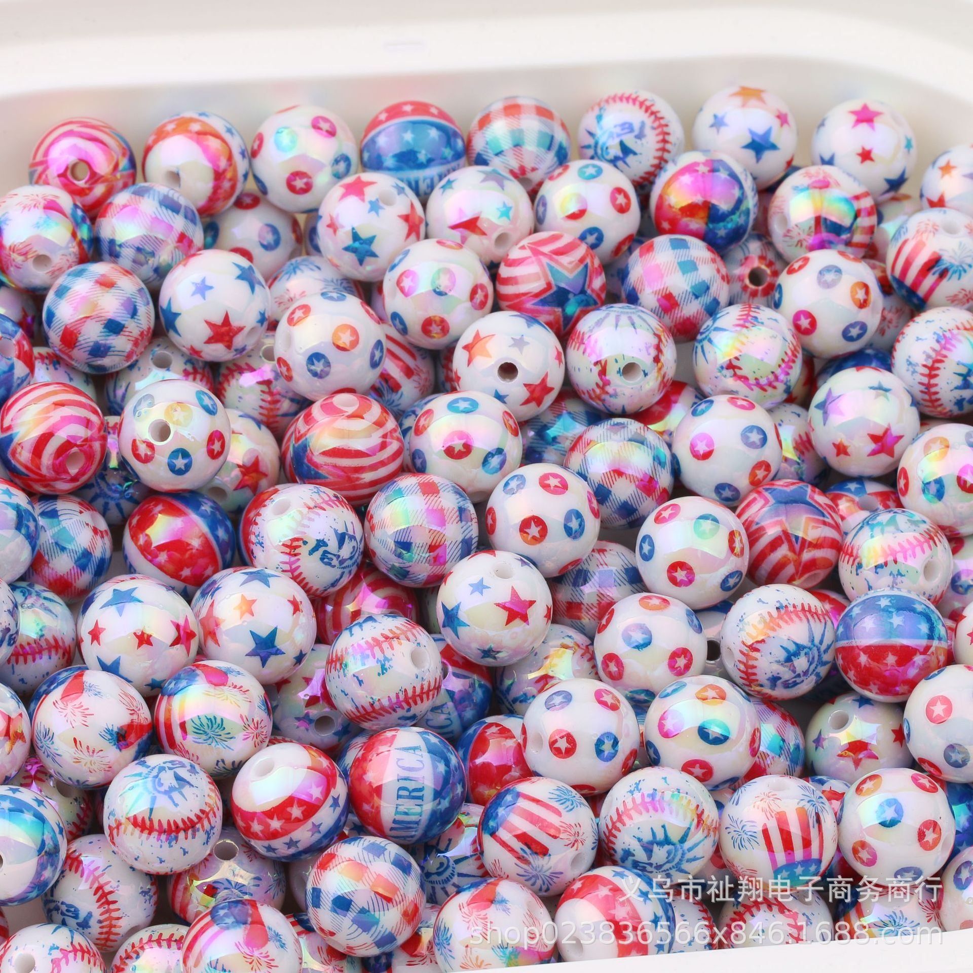 Wholesale 200pcs/pack Acrylic Plated Independence Day Series Colorful Flag DIY Beads