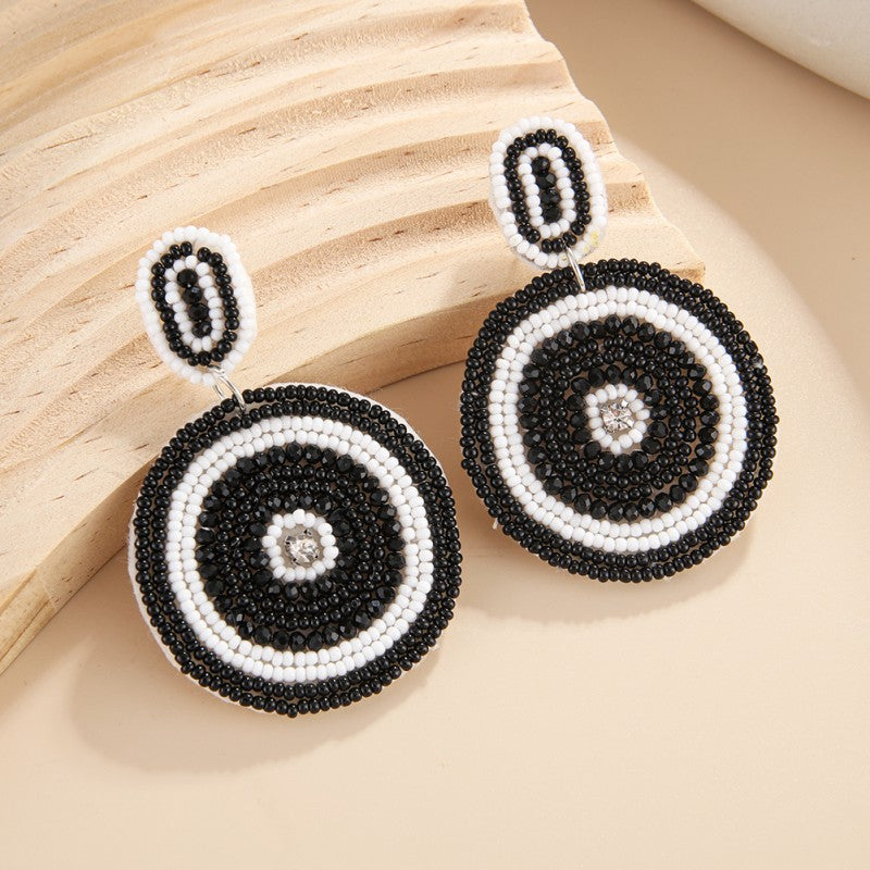 Wholesale Ethnic Style Geometric Disc Fabric Rice Bead Earrings