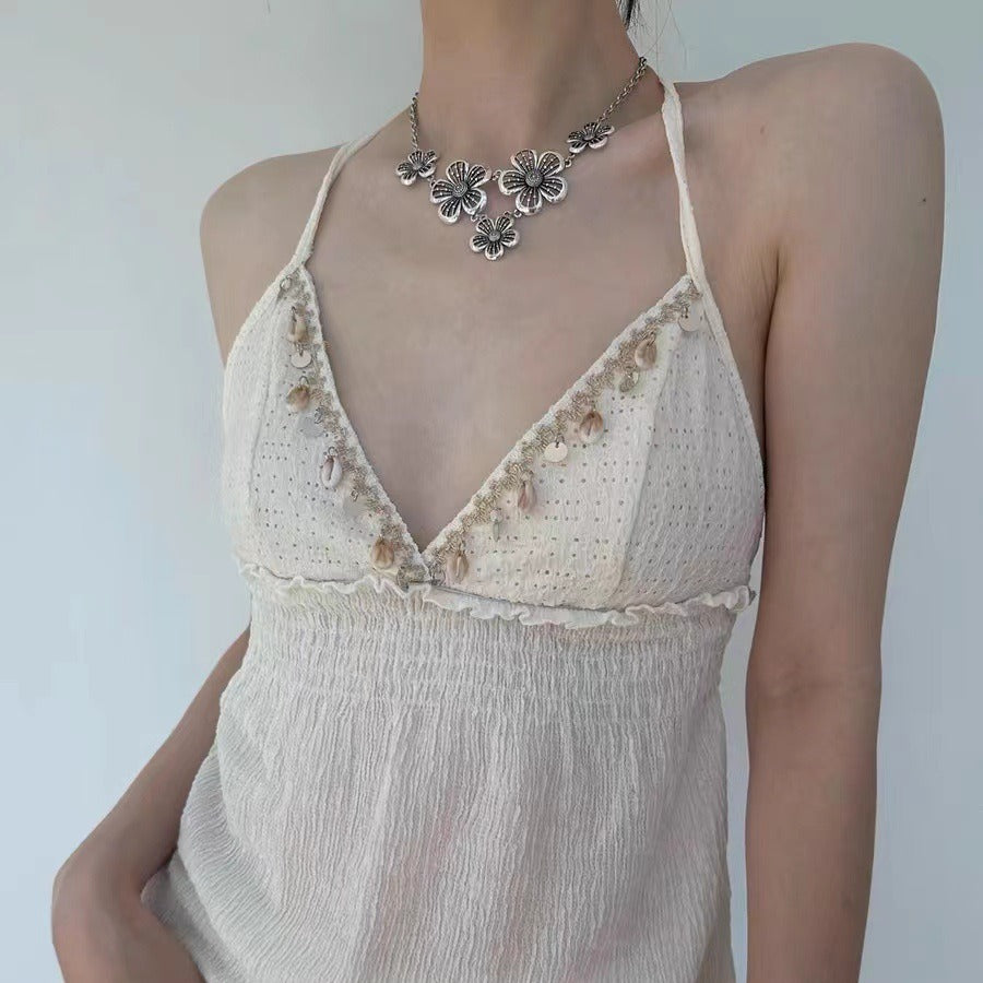 Wholesale Bohemian distressed flower pendant metal necklace