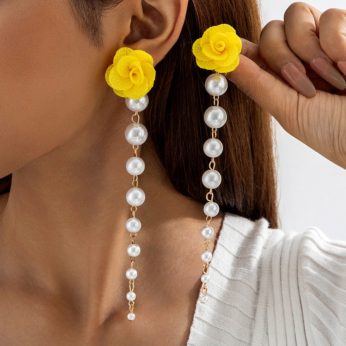 Wholesale Fabric rose flower earrings